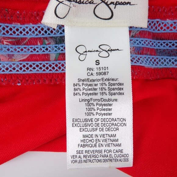 Jessica Simpson Swim Bottom High Waisted Red Floral with Lace Trim. EUC. Size S - Picture 7 of 7